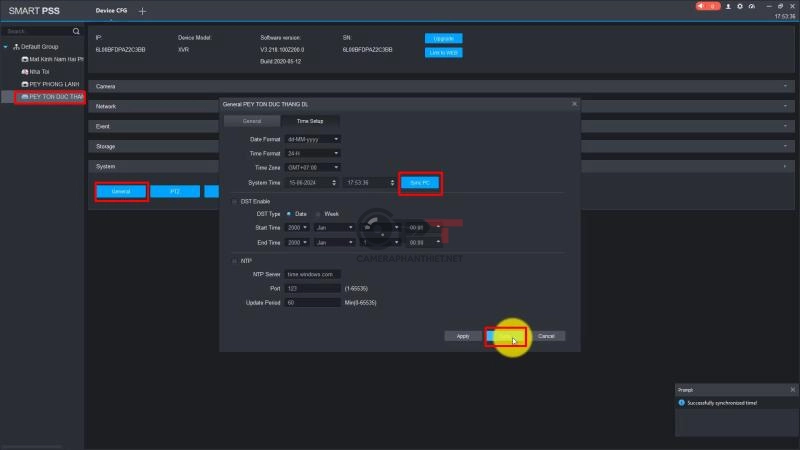 Cách chỉnh giờ camera, đầu ghi hình từ xa qua phần mềm DMSS