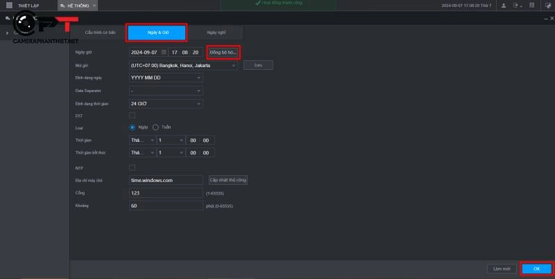 Cách chỉnh giờ camera dahua, kbvision bằng địa chỉ ip