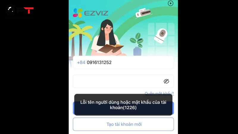 Lỗi tên người dùng hoặc mật khẩu ezviz